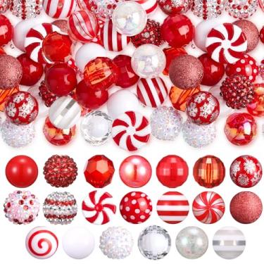 Imagem de Huquary 40 peças de contas de Natal de 20 mm para caneta, strass, contas de chiclete, resina de cristal misto, açúcar grosso, para caneta, porta-chaves, faça você mesmo, artesanato para fabricação de