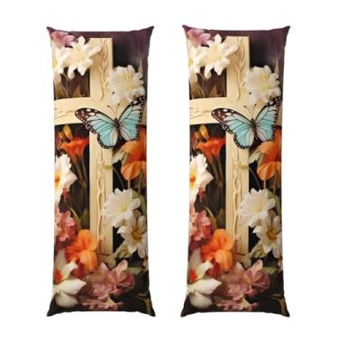 Imagem de Capa de travesseiro com estampa de ramos de flores na cruz ultra macia com zíper oculto capa de travesseiro longa respirável 50,8 cm x 137,2 cm capa de almofada decorativa para sofá de quarto