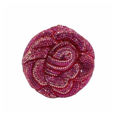 Imagem de DEBIMY Bolsa feminina de luxo 3D rosa flor clutch bolsa feminina de cristal completo festa diamante noite bolsa mini bolsa de casamento, Vermelho rosa