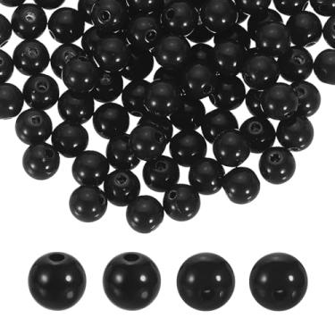 Imagem de HARFINGTON 200 peças de contas redondas de acrílico preto, 8 mm de diâmetro, furo de 1,9 mm, bolas lisas de resina plástica, contas soltas para fazer joias, pulseiras, colar, brincos, faça você mesmo