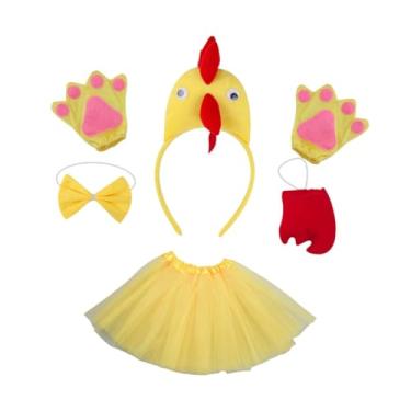 Imagem de UGPLM Fantasia de animal 3D de frango, saia fofa para férias de ação de graças, meninas, crianças, Amarelo com Cauda Vermelha
