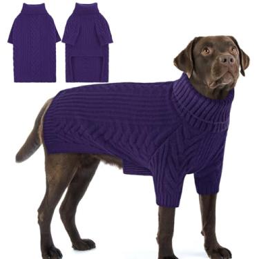 Imagem de Preferhouse Suéteres para cães grandes, meninas, meninos, gola rolê, manga comprida, malha para animais de estimação, pulôver outono inverno quente sólido pull-on pet moletom Rottweiler (azul royal