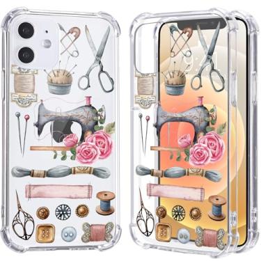 Imagem de LuGeKe Capa com estampa de máquina de costura Mom para iPhone 14 Pro, capa transparente de TPU flexível de TPU (poliuretano termoplástico) flexível à prova de choque para meninas e mulheres, capa de telefone transparente antiarranhões com proteção contra choques