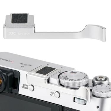 Imagem de JJC Punho de metal de luxo para Fujifilm X100VI Fuji X-E4 XE4 X-E3 XE3 X100V X100F X100T Suporte de descanso de polegar prata, não afetado pelo uso de roda de polegar