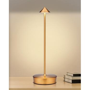 Imagem de Rauphlis Candeeiro de mesa de LED sem fio, 7000 mAh, luzes de mesa à prova d'água para pátio, jantar, acampamento, escritório, casa, saída USB-A, lembre-se de brilho, regulável, 3 cores claras