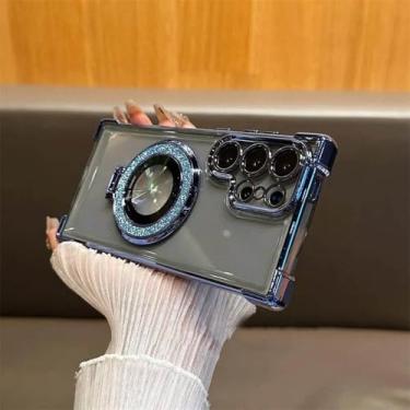 Imagem de Capa de silicone com suporte magnético e glitter para Samsung Galaxy A55 5G A35 a54 S24 Ultra S23 FE S22 Plus S21 S20, azul-celeste, para Samsung S22plus