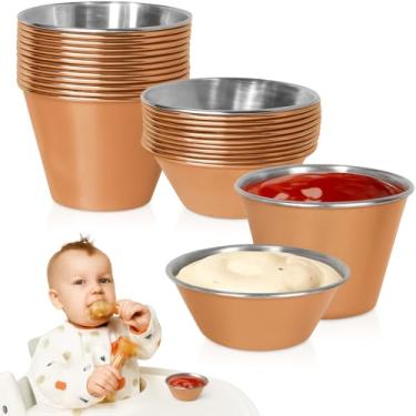 Imagem de 24 peças de copos pequenos de tempero de aço inoxidável de cobre em ouro rosa - Ramekin redondo, condimento de metal de grau comercial para ketchup, molho de soja, vinagre, manteiga