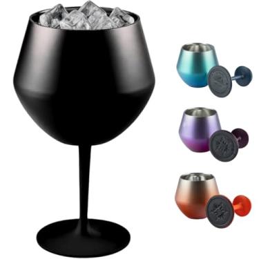 Imagem de Taça Térmica Inox 2 em 1 Vinho Gin Drinks Cerveja 414ml Copo Térmico Haste Removível Aço Inoxidável Conserva Bebidas Geladas Isolamento Térmico Parede Dupla Cocktail Coquetel (PRETA)