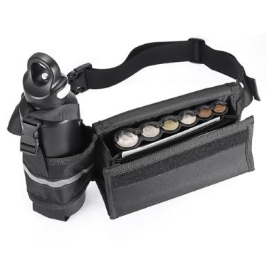 Imagem de BSTKEY Porta-moedas dos EUA com suporte para garrafa de água, pochete com porta-moedas, organizador de moedas, bolsa de armazenamento de moedas preta com cinto para garçonete, caminhada, caminhada