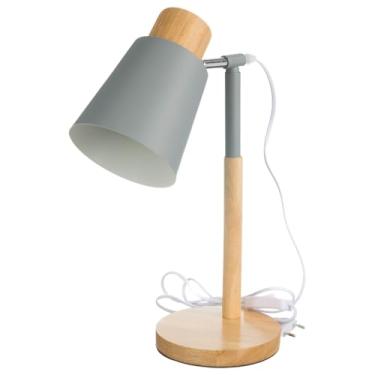 Imagem de Luminária De Mesa Abajur Led Articulável Madeira Quarto Sala (Cinza)