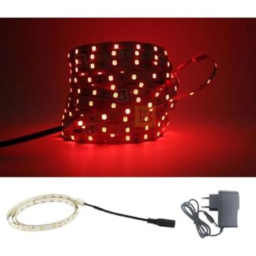 Imagem de Fita Led Vermelho 2 Metros 2m(199cm) 2835 12v Ip20 Com Fonte