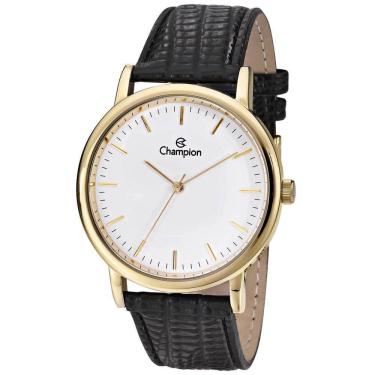 Imagem de Relógio CHAMPION unissex dourado couro preto CN20042B