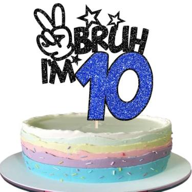 Imagem de 1 Pack Bruh I'm 10 Cake Topper Glitter Burh It's My 10th Birthday Cake Pick Happy 10th Birthday Cheers to 10 Years Cupcake Decorations Party Supplies Blue