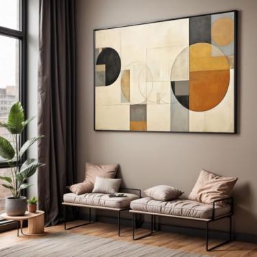 Imagem de Quadro com Moldura Sala Quarto Geometrico Arte Bege Marrom Decorativo Horizontal Grande Hall