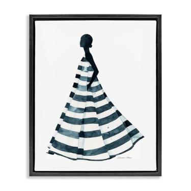 Imagem de Stupell Industries Menina de vestido listrado azul com moldura preta flutuante, arte de parede, design de Simone Elum, 78 x 63 cm
