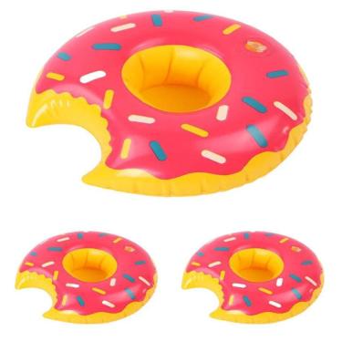 Imagem de Kit 3 Boias Porta Copo Donuts Rosa Granulado Bo14785