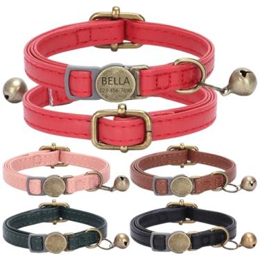 Imagem de Coleira de gato gravada personalizada com nome e número de telefone, fivela ajustável personalizada e coleiras de identificação de sino para gatinhos e gatos