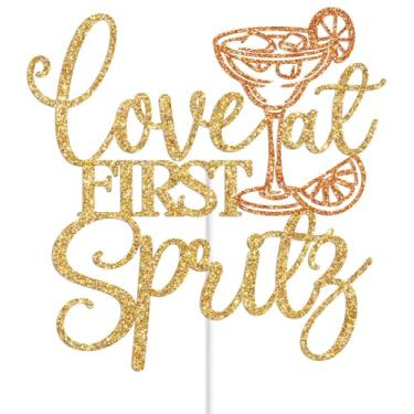 Imagem de Love at First Spritz Cake Topper, Aperol Spritz Bridal Shower Decorations, Let's Get Spritzy Orange Citrus Bachelorette Wedding Party Decoration Supplies (Gold & Orange)