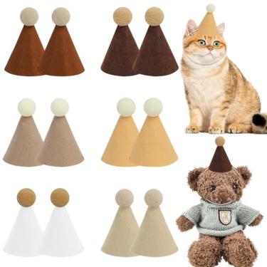 Imagem de DRANSMIC 12 peças de mini chapéus de festa marrom para animais de pelúcia, chapéus de cone de festa de aniversário, bonecas, cães, gatos, coelhos, filhotes, decorações de aniversário de animais