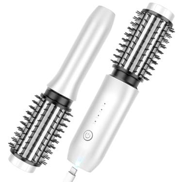 Imagem de Escova de cachos sem fio, modelador de cachos portátil 3 em 1, pente alisador de cabelo 2024, modelador de cabelo para viagem recarregável por USB 7000Mah para mulheres, branco