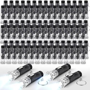 Imagem de Jexine Chaveiro com 150 minilanternas, cores sortidas, portátil de LED, chaveiro de plástico portátil, chaveiros de LED para Halloween, caminhadas, acampamento, ciclismo, festa (preta)