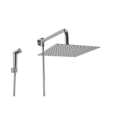 Imagem de Ducha Inox 304 25x25 cm c/ Chuveirinho de Mão ABS c/ Trava - AMG Metai