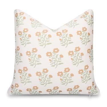 Imagem de Crumbs Home Capa de almofada moderna Farmhouse California, casual, para ambientes internos e externos, 50,8 x 50,8 cm, repelente de água para pátio, quintal, sofá, piscina, creme marfim marrom e verde