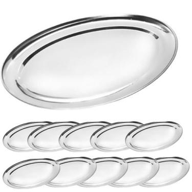 Imagem de Kit 10 Bandeja Travessa Oval Rasa Inox 34cm Filé Fritas - Losan