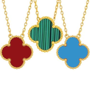 Imagem de zmzdp Colar feminino com pingente de trevo banhado a ouro 18 K com trevo da sorte, não mancha, delicado com trevo de quatro folhas, conjunto de joias simples, presentes para mulheres, colares com