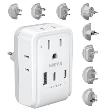 Imagem de Adaptador de viagem VINTAR Universal com 4 portas USB AC 3 tipo A, B, 