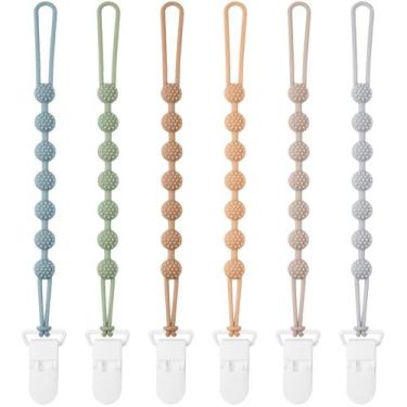 Imagem de Clipe de chupeta Eascrozn Silicone, pacote com 6 unidades para bebês, 