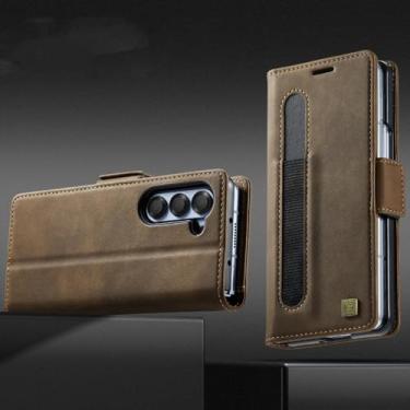 Imagem de YOGISU Capa tipo carteira de couro para Samsung Galaxy Z Fold6 com suporte para caneta e compartimento para bloqueio de slot (para Samsung Galaxy Z Fold6/marrom)