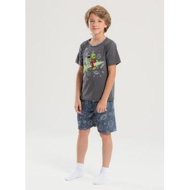 Imagem de Pijama Verão Menino Cinza Camiseta Brilha no Escuro e Bermuda Viagem a