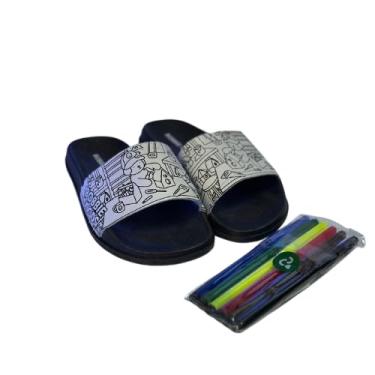 Imagem de Chinelo Slide para Colorir com Canetinhas Infantil Juvenil Diversas Cores Estampa Fofa Ursinhos BG Criativo Divertido (Preto, BR, Criança de 9 a 12 anos, Numérico, 28)