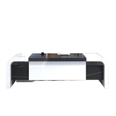 Imagem de ZzleoyuUUs-12 Mesa de escritório laca para escritório mesa simples moderna para presidente lobby branca supervisor gerente mesa de estudo (260 * 80 * 75 cm)