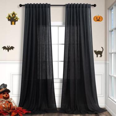 Imagem de Cortinas Pitalk, linho preto, 213 cm de comprimento, sala de estar, 2 
