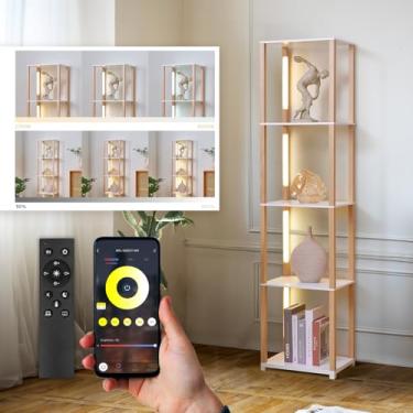 Imagem de MITELSON Luminária de chão com prateleiras, lâmpadas de prateleira modernas com controle remoto/aplicativo, lâmpada de pé para sala de estar e quarto, prateleira de exibição de 5 camadas com luzes