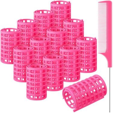 Imagem de Hair Roller Syhood 12 peças Snap, tamanho grande, plástico rosa