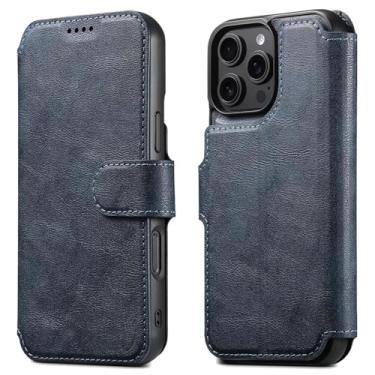 Imagem de YOGISU Capa tipo carteira magnética removível com porta-cartões para iPhone 16 Pro Max, capa protetora de couro sintético (para iPhone 16 Pro Max/azul)