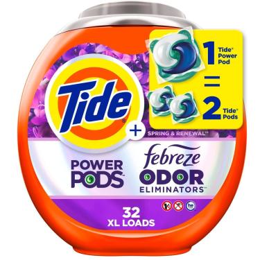 Imagem de Pacotes de detergente para roupa Tide Power Pods 32 unidades