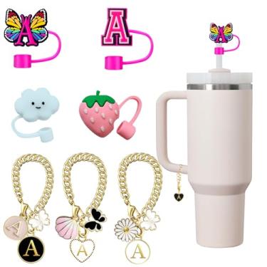 Imagem de Capa de canudo 10 mm e pingentes de letra inicial acessórios para Stanley Cup, ID do nome do topo de palha personalizado para copo Stanley de 30 e 1,134 g