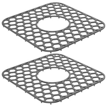 Imagem de 2 peças de protetor de pia de silicone com orifício central para pia de cozinha, tapete antiderrapante e resistente ao calor para proteção de aço inoxidável e utensílios de mesa, pode ser lavado na