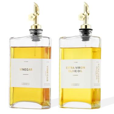 Imagem de HOMCDALY Dispensador de azeite de oliva para cozinha, garrafas de óleo de vidro de 355 ml com despejador, conjunto de dispensadores de óleo e vinagre, garrafa de óleo à prova de vazamento para