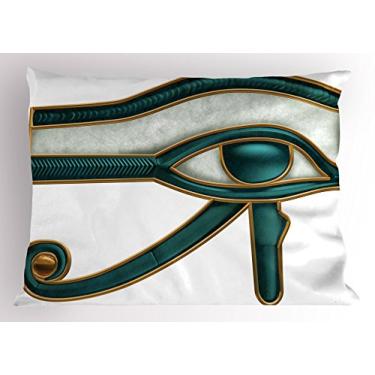 Imagem de Lunarable Fronha de almofada com estampa egípcia, imagem de proteção egípcia, fronha estampada tamanho queen decorativa, 66 x 50 cm, amarelo e cinza