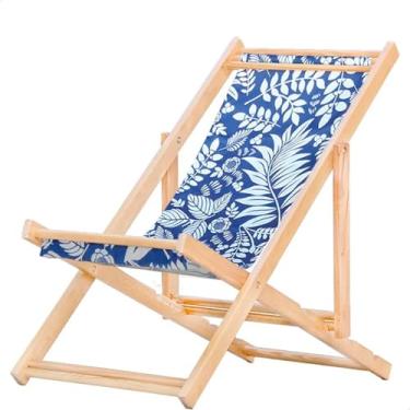 Imagem de Espreguiçadeira Dobrável em Madeira Maciça para Varanda – Reclinável, Sem Braço, Natural (Folhas Brancas)