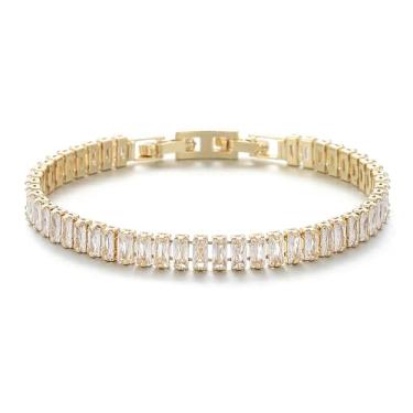Imagem de XIqision Pulseira de tênis feminina banhada a ouro 14K 18K com zircônia cúbica colorida clássica com trava dupla, One Size, Zircônia cúbica, Sem Pedra Preciosa