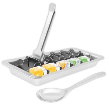 Imagem de Bandeja de cubo de gelo de aço inoxidável, 18 compartimentos, forma de cubo de gelo fácil de liberar com compartimento e compartimento removível empilhável para festa DIY