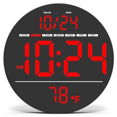 Imagem de Relógio de parede digital com grande visor de LED, brilho automático, temperatura, baixa refletividade, pequeno relógio de parede elétrico moderno silencioso sem tique-taque para quarto, sala de estar