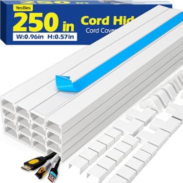 Imagem de Kit de hider de cabo de 635 cm, capas de cabos para fios na parede, pista de cabos pintável, ocultador de cabos para montagem na parede, kit de parede para esconder cabos de TV, capas de fio para