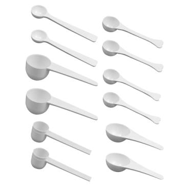 Imagem de 12 colheres medidoras de 6 tamanhos (1 g, 2,5 g, 3 g, 5 g, 15 g) colher de café de plástico sem BPA para café moído, proteína em pó, especiarias, ração para cães e produtos secos